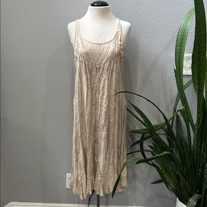 Chic Beige Lace Midi Dress XL